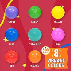 Playz 500 Soft Plastic Mini Ball Pit Balls w/ 8 Vibrant Colors - Crush Proof, Non Toxic, Safe Assorted Bulk Plastic Balls for Toddler, Baby & Kids Playpen, Play Tents Indoor & Outdoor Playtime Fun