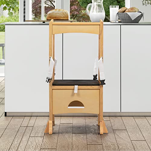 Naomi Home Kids I'm a Big Helper, Kitchen Step Stool for Toddlers with Safety Rail, Children Standing Tower for Learning Little Helper, Solid Wooden Counter Stool for Kids Natural