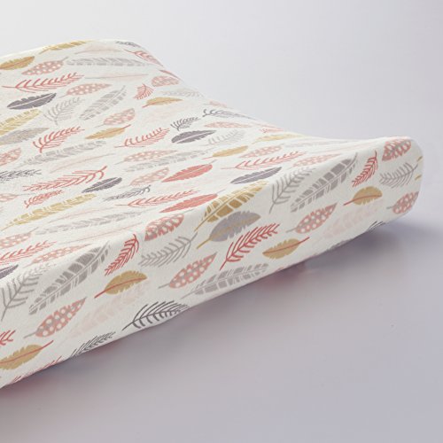 Lambs & Ivy Family Tree Coral/Gray/Gold Feather Changing Pad Cover