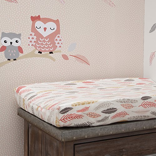 Lambs & Ivy Family Tree Coral/Gray/Gold Feather Changing Pad Cover