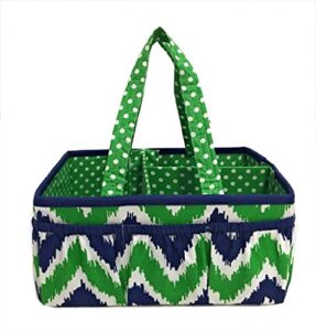 bacati mix and match nursery fabric storage caddy with handles, navy/green