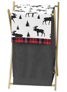 grey, black and red woodland plaid and moose baby kid clothes laundry hamper for rustic patch collection by sweet jojo designs