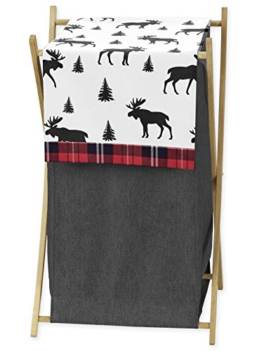 Grey, Black and Red Woodland Plaid and Moose Baby Kid Clothes Laundry Hamper for Rustic Patch Collection by Sweet Jojo Designs