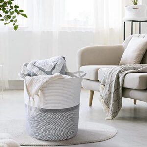 INDRESSME Large Cotton Rope Basket 14.2'' x 13.4'' x 16.2'' Baby Laundry Toy Basket Storage Kids Tall Woven Basket Blanket Nursery Hamper Bin