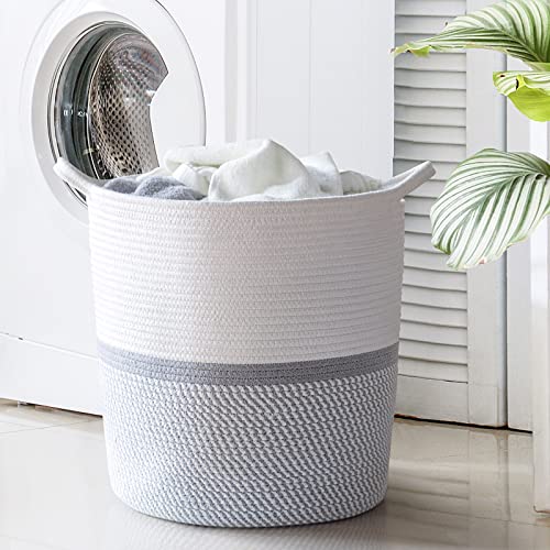 INDRESSME Large Cotton Rope Basket 14.2'' x 13.4'' x 16.2'' Baby Laundry Toy Basket Storage Kids Tall Woven Basket Blanket Nursery Hamper Bin