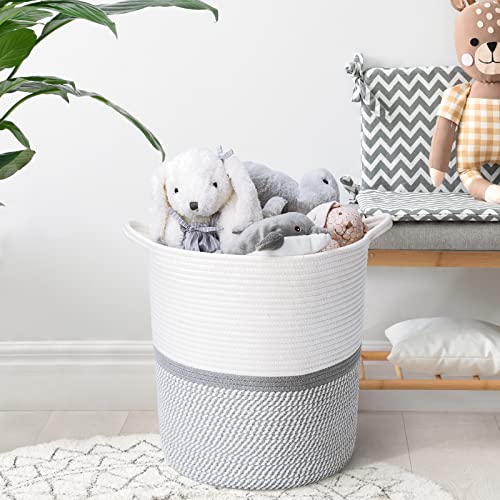 INDRESSME Large Cotton Rope Basket 14.2'' x 13.4'' x 16.2'' Baby Laundry Toy Basket Storage Kids Tall Woven Basket Blanket Nursery Hamper Bin