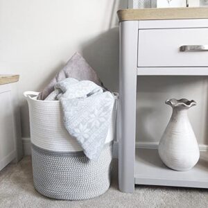 INDRESSME Large Cotton Rope Basket 14.2'' x 13.4'' x 16.2'' Baby Laundry Toy Basket Storage Kids Tall Woven Basket Blanket Nursery Hamper Bin