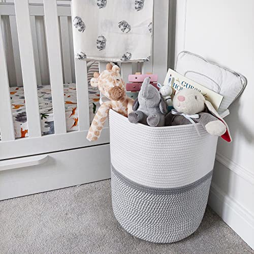 INDRESSME Large Cotton Rope Basket 14.2'' x 13.4'' x 16.2'' Baby Laundry Toy Basket Storage Kids Tall Woven Basket Blanket Nursery Hamper Bin