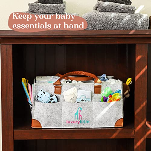 luxury little Extra Large Baby Diaper Caddy Organizer, Portable Car Caddy, Changing Table Organizer for Diapers, Wipes & Toys, Newborn Baby Boy & Girl Essentials, Collapsible Baby Basket