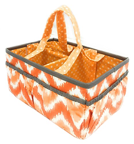 Bacati Mix and Match Unisex Nursery Fabric Storage Caddy with Handles, Orange