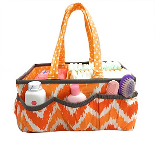 Bacati Mix and Match Unisex Nursery Fabric Storage Caddy with Handles, Orange