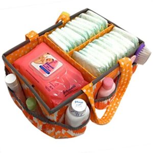 Bacati Mix and Match Unisex Nursery Fabric Storage Caddy with Handles, Orange