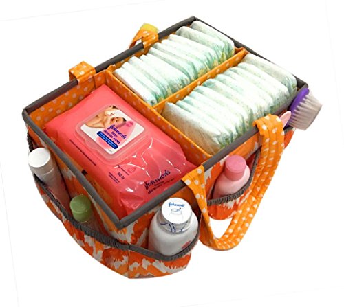 Bacati Mix and Match Unisex Nursery Fabric Storage Caddy with Handles, Orange