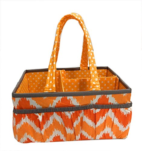 Bacati Mix and Match Unisex Nursery Fabric Storage Caddy with Handles, Orange