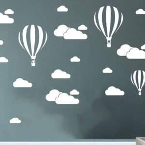 DXLING White Clouds & Hot Air Balloons Nursery Kids Childs Room Vinyl Wall Art Sticker Baby Wall Decals Removable Waterproof Wallpaper D952 (White)