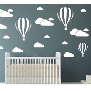 DXLING White Clouds & Hot Air Balloons Nursery Kids Childs Room Vinyl Wall Art Sticker Baby Wall Decals Removable Waterproof Wallpaper D952 (White)