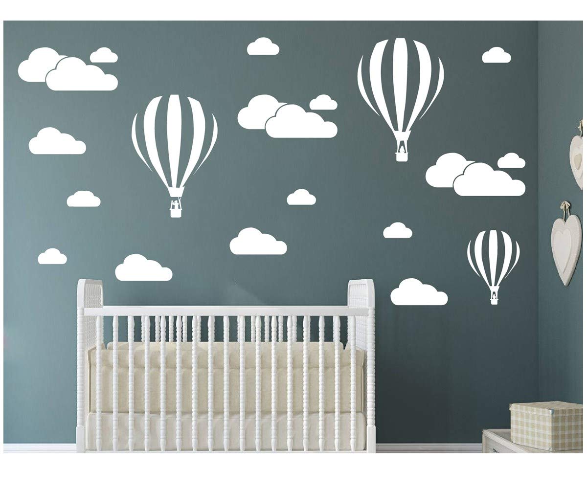 DXLING White Clouds & Hot Air Balloons Nursery Kids Childs Room Vinyl Wall Art Sticker Baby Wall Decals Removable Waterproof Wallpaper D952 (White)