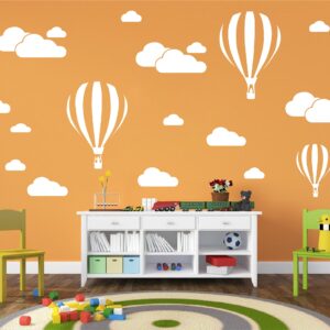 DXLING White Clouds & Hot Air Balloons Nursery Kids Childs Room Vinyl Wall Art Sticker Baby Wall Decals Removable Waterproof Wallpaper D952 (White)