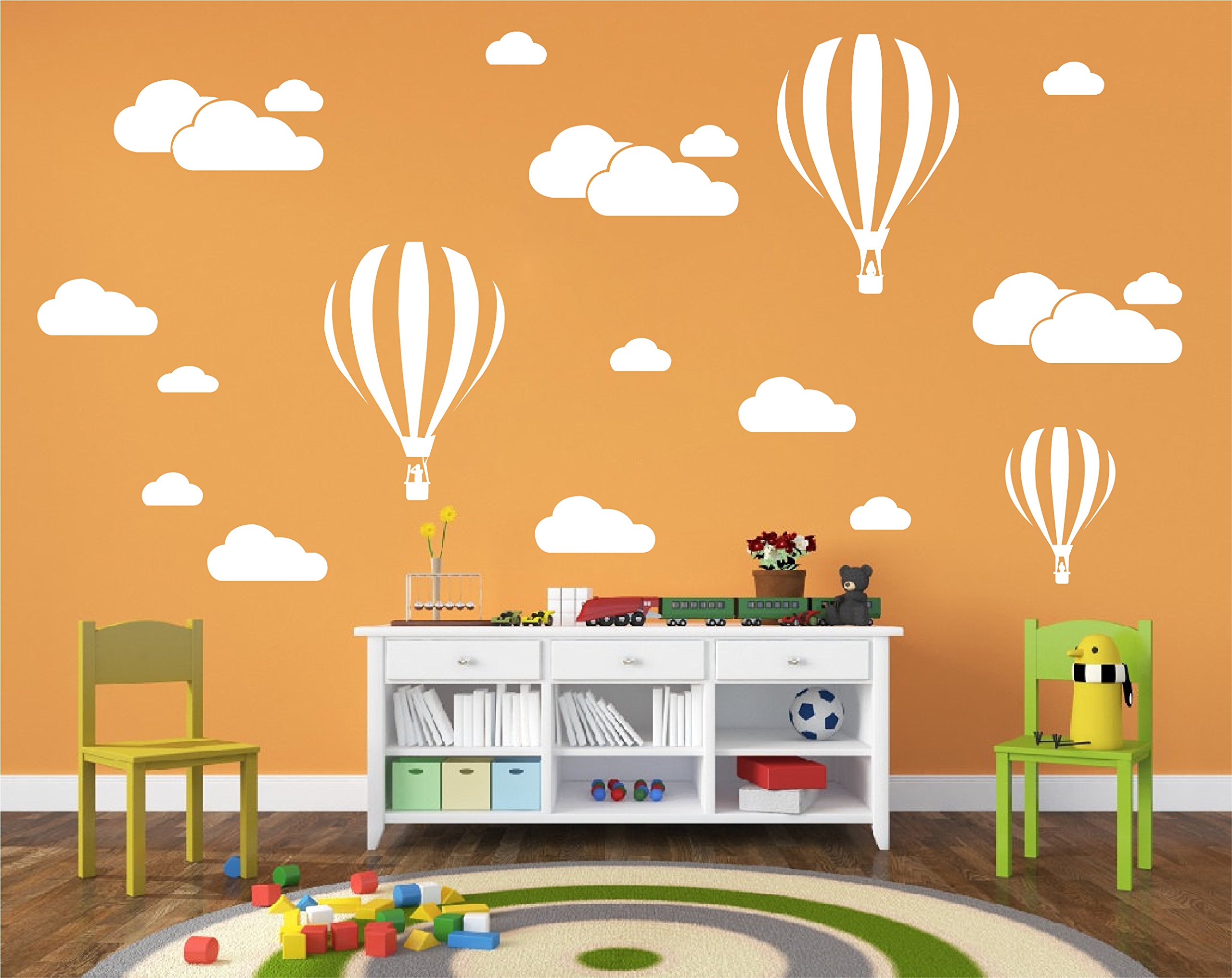 DXLING White Clouds & Hot Air Balloons Nursery Kids Childs Room Vinyl Wall Art Sticker Baby Wall Decals Removable Waterproof Wallpaper D952 (White)