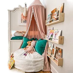 LOAOL Kids Bed Canopy with Pom Pom Cotton Canopy for Crib Baby Girl Netting Cover Canopy Crib Curtain Reading Nook Hanging Tent Nursery Play Game Castle House Decoration (Pink Pompom)