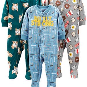 Simple Joys by Carter's Baby Boys' Loose-Fit Flame Resistant Fleece Footed Pajamas, Pack of 3, Breakfast/Dogs/Tools, 18 Months