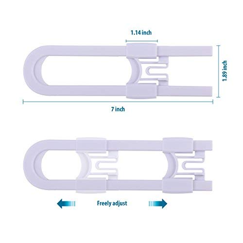 CUTESAFETY Sliding Cabinet Locks - Baby Proofing Cabinets with Adjustable Child Safety Lock - Childproof Latches for Knobs,Handles on Kitchen Doors,Storage Door,Cupboard,Closet,Dresser (White, 10)