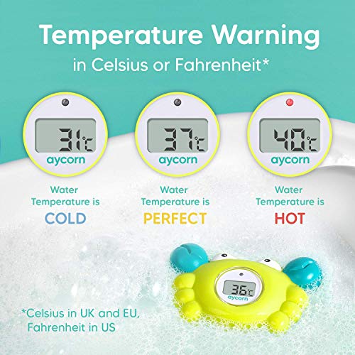 Aycorn Digital Baby Bath Thermometer Baby Safety - Fahrenheit Water Temperature Thermometer & Room Thermometer with LED Display and Temperature Warning - Infant Baby Bath Toys Floating Toy Thermometer