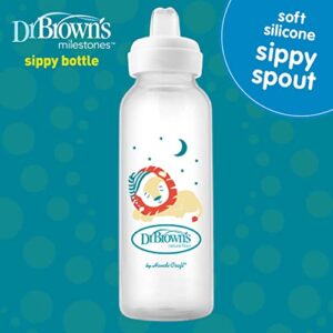 Dr. Brown’s® Milestones™ Narrow Sippy Bottle, 100% Silicone Soft Sippy Spout, 8oz/250mL, Lion, 6m+