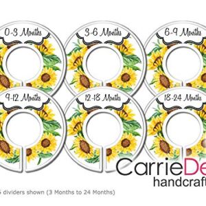 CarrieDee Handcrafted Baby Clothes Size Dividers, Girls Sunflower Nursery Closet Organizers, Baby Girl Floral Nursery Decor (Set of 6 (0-3m - 18-24m))
