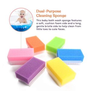 Special Supplies (6 Pack) Baby Bath Sponges Soft Foam Sensory Scrubber with Cradle Cap Bristle Brush - Body, Hair, and Scalp Cleaning - Gentle on Infant, Toddler Sensitive Skin - Great Sensory Feel