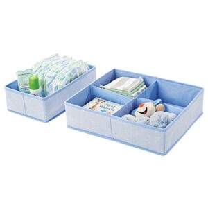 mdesign soft fabric dresser drawer and closet storage organizer set for child/kids room, nursery, playroom - 2 pieces, 5 compartments - herringbone print with solid trim - blue