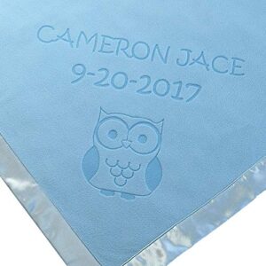 Custom Catch Personalized Owl Baby Blanket Gift for Boy - Infant or Newborn Name (2 Lines of Text)