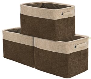 sorbus fabric storage cubes 15 inch - big sturdy collapsible storage bins with dual handles - foldable baskets for organizing -decorative storage baskets for shelves | home & office use -3 pack| brown