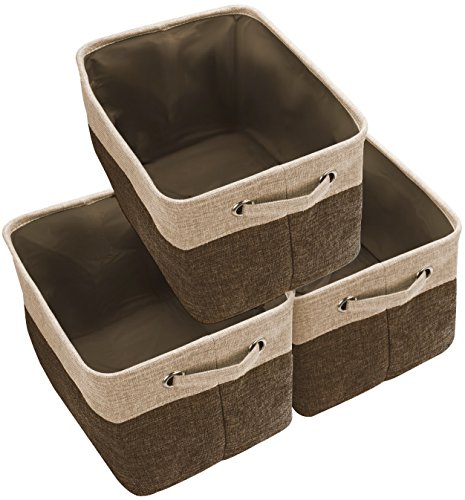 Sorbus Fabric Storage Cubes 15 Inch - Big Sturdy Collapsible Storage Bins with Dual Handles - Foldable Baskets for Organizing -Decorative Storage Baskets for Shelves | Home & Office Use -3 Pack| Brown