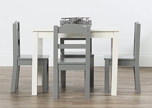 Humble Crew, White/Grey Kids Wood Table and 4 Chairs Set