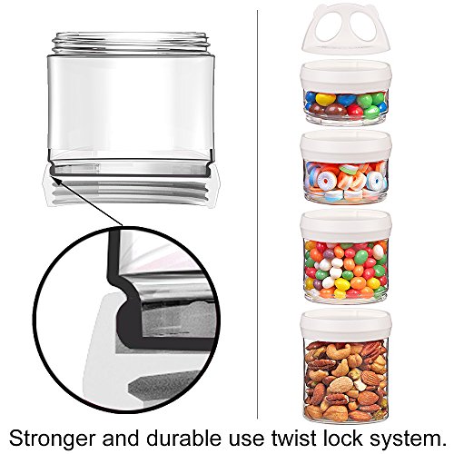 BeneLabel Snack Jars 4-Piece Twist Lock Stackable Containers Travel, Formula Travel Container for Storing Milk, Protein Powder, Snacks, Travel Items, BPA Free(White, 31oz)