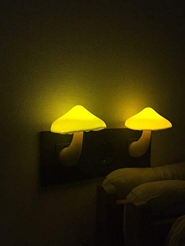 Sensor LED Night Lights for Adults Kids NightLight Cute Mushroom Night Light Plug in Wall Lamps for Bedroom, Bathroom,Toilet, Stairs, Kitchen, Hallway Corridor Warm Yellow