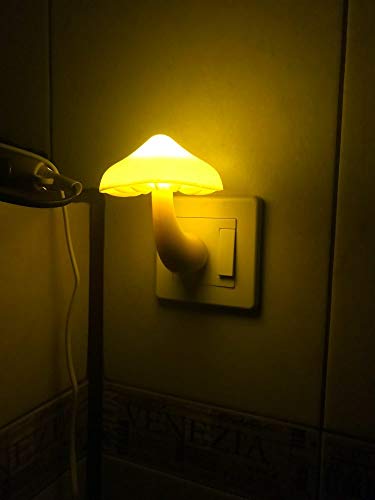 Sensor LED Night Lights for Adults Kids NightLight Cute Mushroom Night Light Plug in Wall Lamps for Bedroom, Bathroom,Toilet, Stairs, Kitchen, Hallway Corridor Warm Yellow