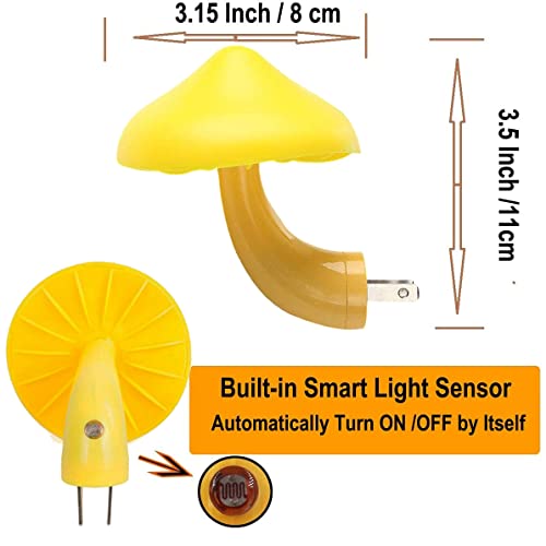 Sensor LED Night Lights for Adults Kids NightLight Cute Mushroom Night Light Plug in Wall Lamps for Bedroom, Bathroom,Toilet, Stairs, Kitchen, Hallway Corridor Warm Yellow