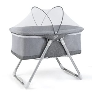 baby joy bassinet, 2 in 1 rocking bassinet for baby w/detachable curtain cloth, mattress, breathable mesh, adjustable height, quick folding crib w/travel bag for newborn infants, portable bassinet
