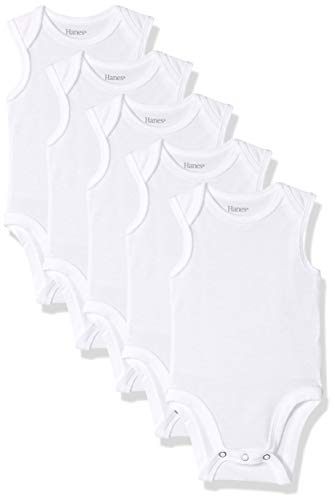 Hanes Baby Bodysuits, Ultimate Flexy Sleeveless for Boys & Girls, 5-Pack, Diamond White, 12-18 Months
