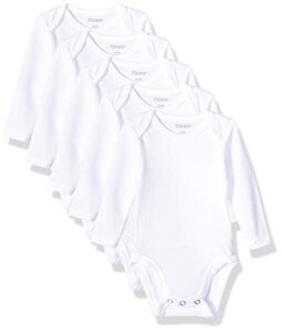 hanes baby long sleeve, ultimate flexy bodysuits boys & girls, 5-pack, diamond white, 0-6 months