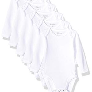 Hanes Baby Long Sleeve, Ultimate Flexy Bodysuits Boys & Girls, 5-Pack, Diamond White, 0-6 Months