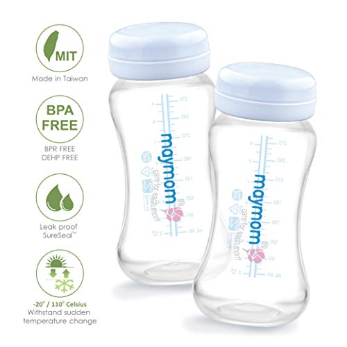 Maymom Wide-Mouth Milk Storage Collection Bottle with Travel Cap and Sealing Ring ; Can Replace Spectra S1 S2 Avent Natural Avent Classic Bottles, Motif Luna, Twist Bottles, Ameda MYA Bottle; 4pc