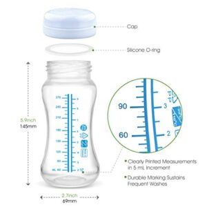 Maymom Wide-Mouth Milk Storage Collection Bottle with Travel Cap and Sealing Ring ; Can Replace Spectra S1 S2 Avent Natural Avent Classic Bottles, Motif Luna, Twist Bottles, Ameda MYA Bottle; 4pc