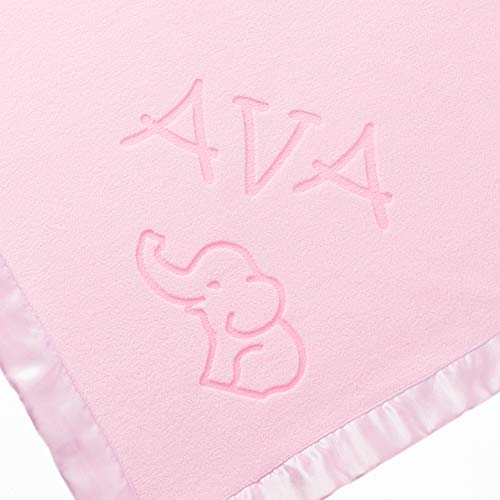 Custom Catch Personalized Baby Blanket for Girl - Elephant - Newborn or Infant Name Gift - Pink or Blue (1 Line of Text)