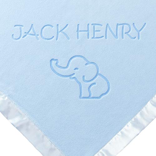 Custom Catch Personalized Baby Blanket for Girl - Elephant - Newborn or Infant Name Gift - Pink or Blue (1 Line of Text)