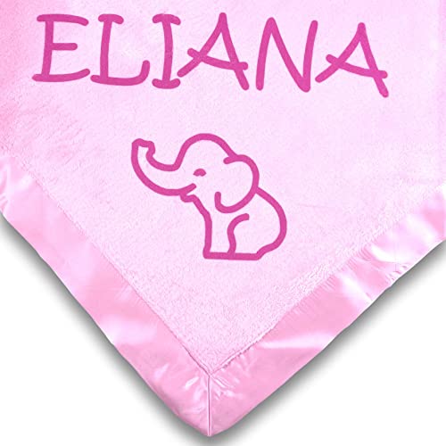 Custom Catch Personalized Baby Blanket for Girl - Elephant - Newborn or Infant Name Gift - Pink or Blue (1 Line of Text)