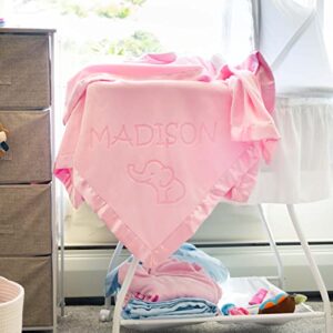 Custom Catch Personalized Baby Blanket for Girl - Elephant - Newborn or Infant Name Gift - Pink or Blue (1 Line of Text)