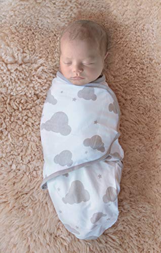 100% Organic Cotton Swaddle Blanket Baby Girl Boy Infant Sleep Sack Wrap, Adjustable Infant Swaddle Wrap Newborn Babies Small 0-3 Months. Clouds, Swirls, and Sleepy Animals. (Neutral Gray 3Pk)